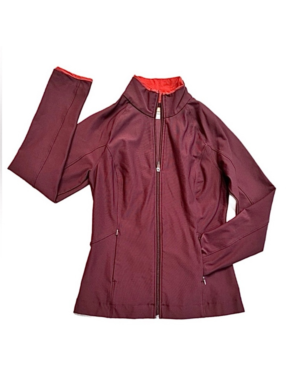 LUCY ~ Women's Burgundy and Orange contrasting athletic jacket w/pockets size SP